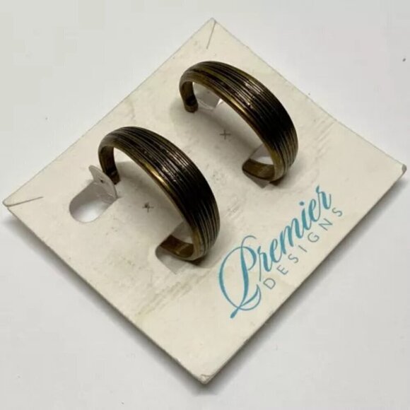 Premier Designs Hoop Earrings Gold Tone Black Paint Stud Post Fashion NWT - Picture 3 of 7